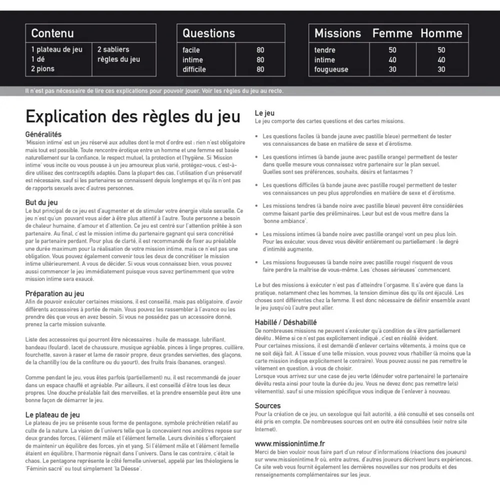 Jeu coquin Mission intime Tease & Please explications des règles du jeu