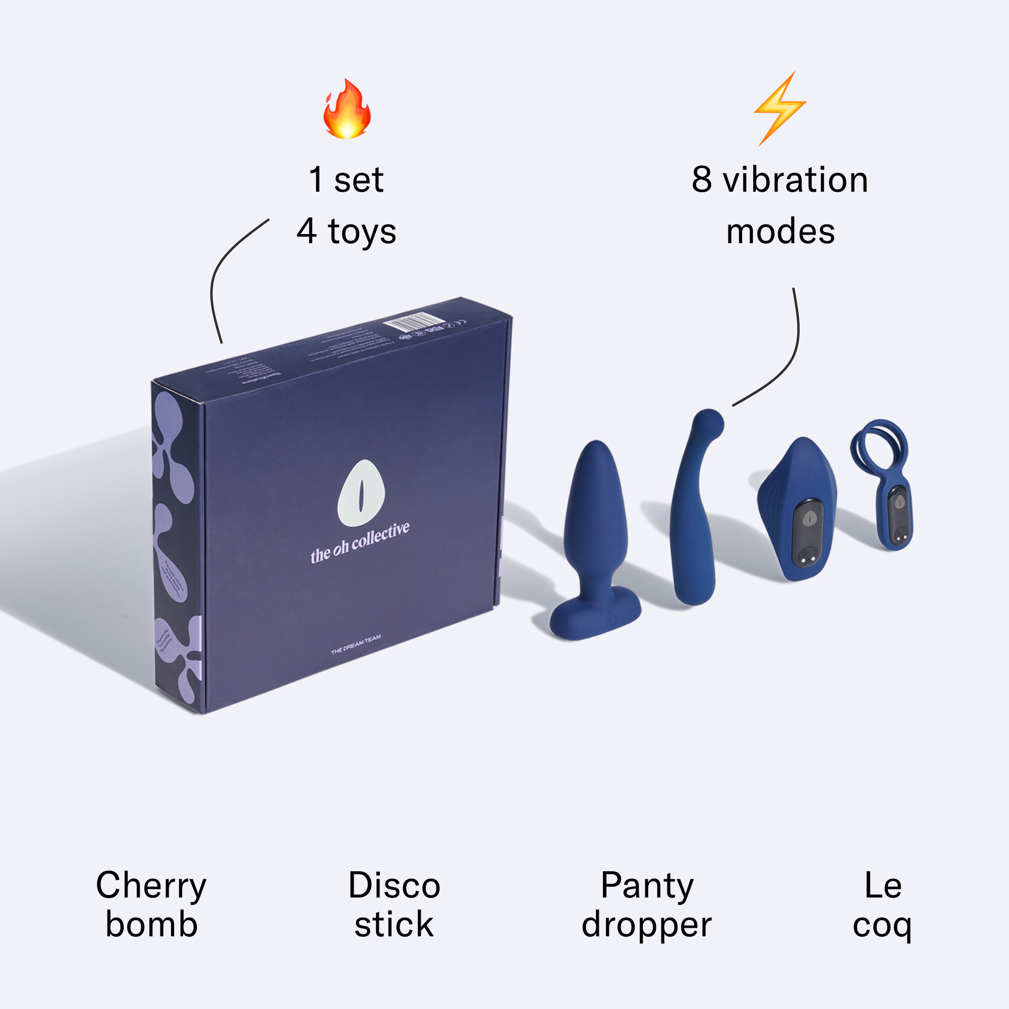 Nous vous présentons The Dream Team de The Oh Collective. Un ensemble d'exploration multifonctionnel pour les couples avec un jeu de twister amusant qui apporte excitation et plaisir. Un set pour 4 accessoires.