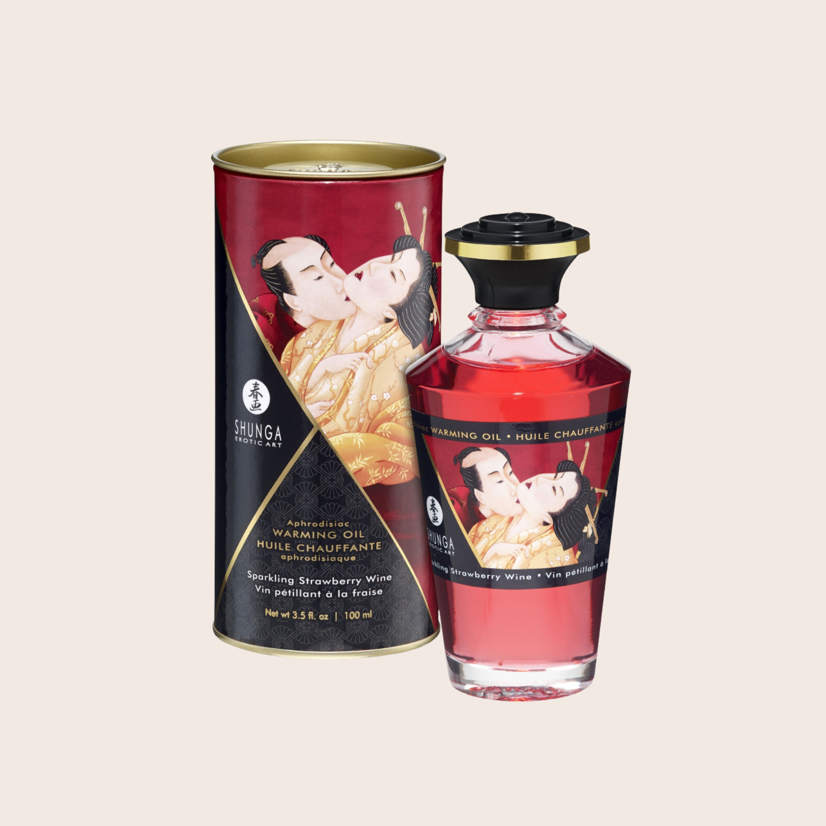 Huile chauffante aphrodisiaque Shunga Fraise Vin pétillant Shunga