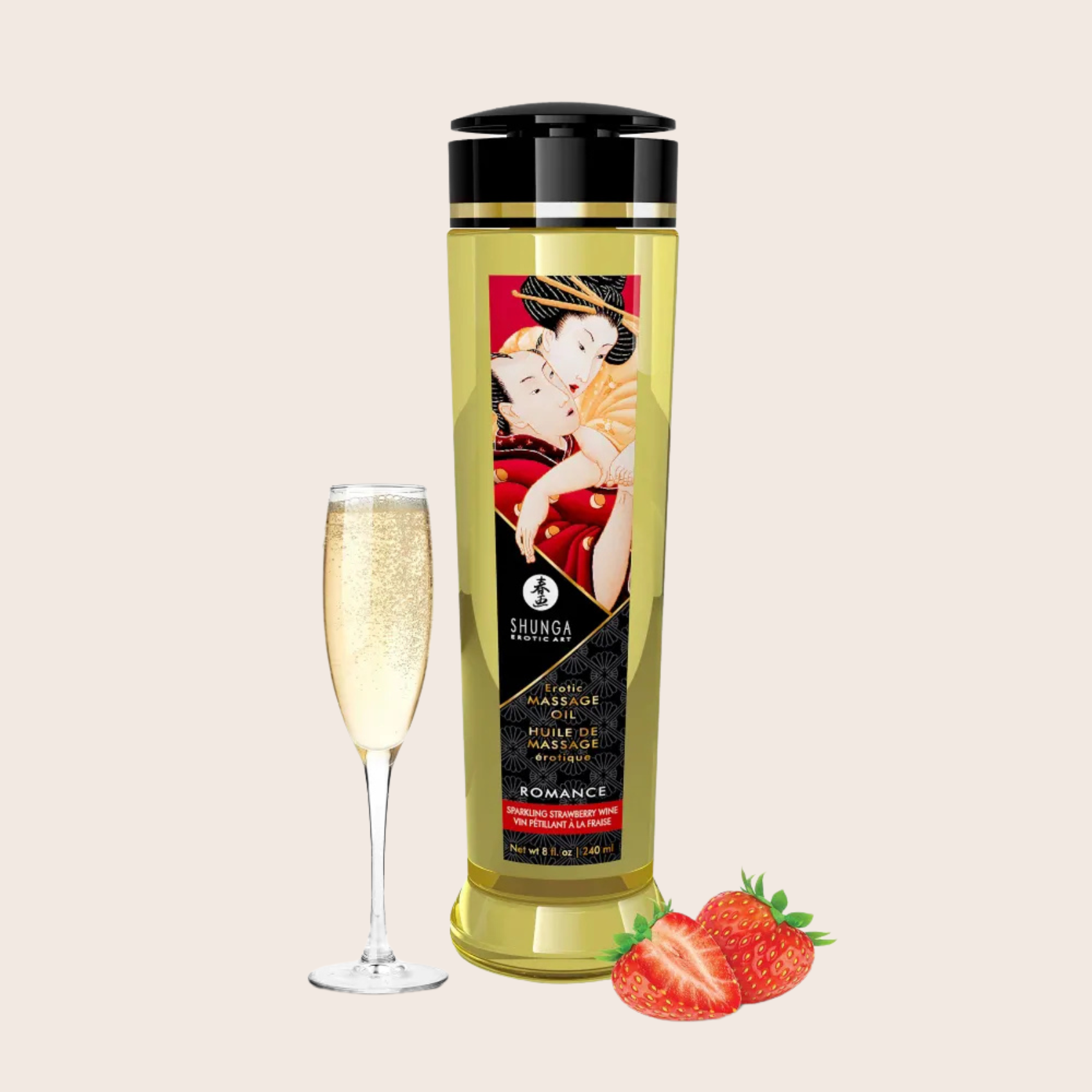 Huile de Massage erotique Shunga Fraise Vin pétillant