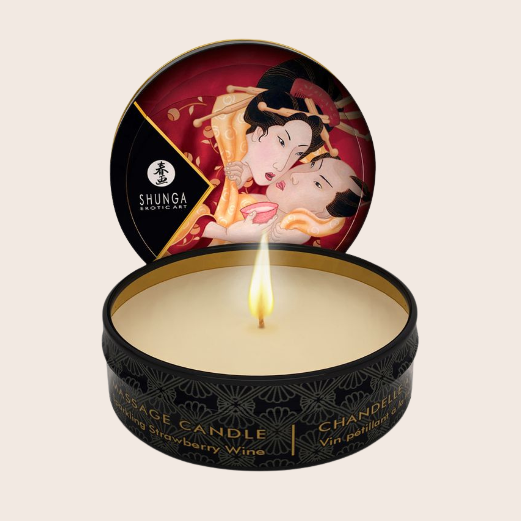 Mini bougie de massage Shunga Fraise Vin Pétillant