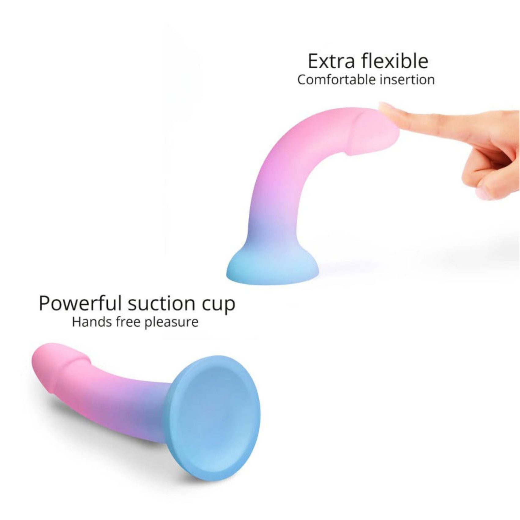 Dildo Utopia avec comparaison de taille et design ludique
