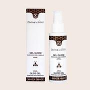 Gel glisse anal enrichi en karité de Divinextases made in France de 100ml avec sa pompe pratique et sécurisée. 